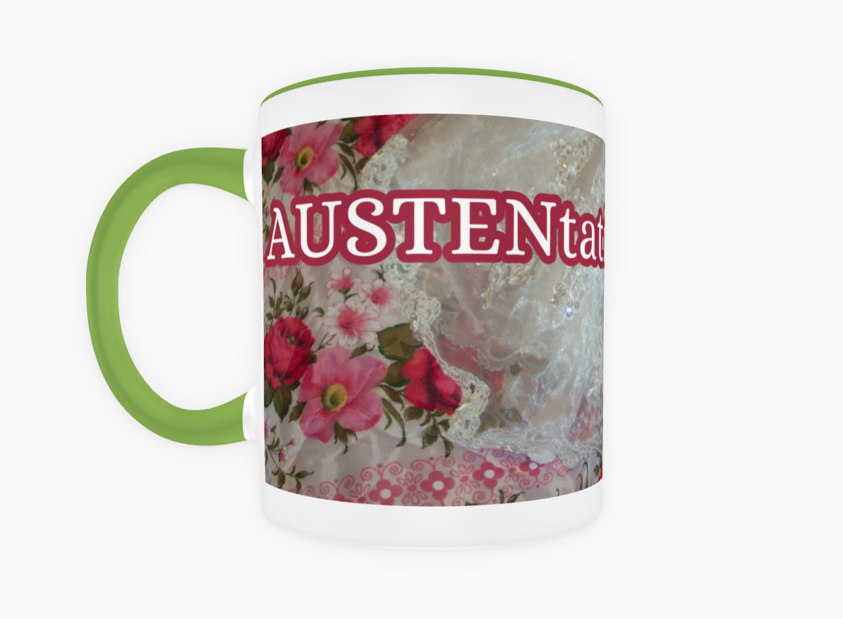 Jane Austen AUSTENtatious And Loving It 11 oz Ceramic Mug Green Front