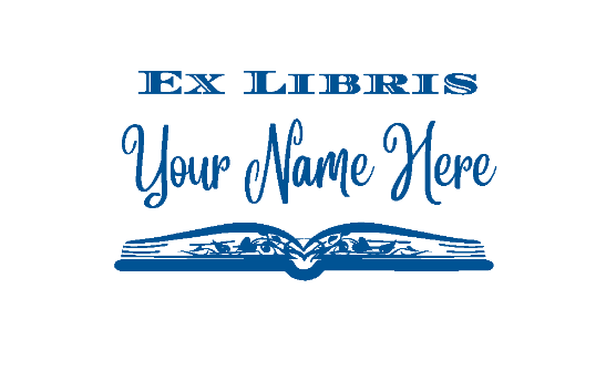 Ex Libris Personalized 3" x 1.5" Stamp  up to 10 000 impressions Blue Ink Sample