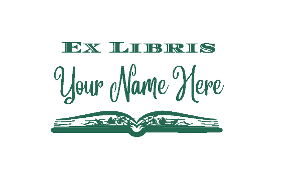 Ex Libris Personalized 3" x 1.5" Stamp  up to 10 000 impressions Green Ink Sample