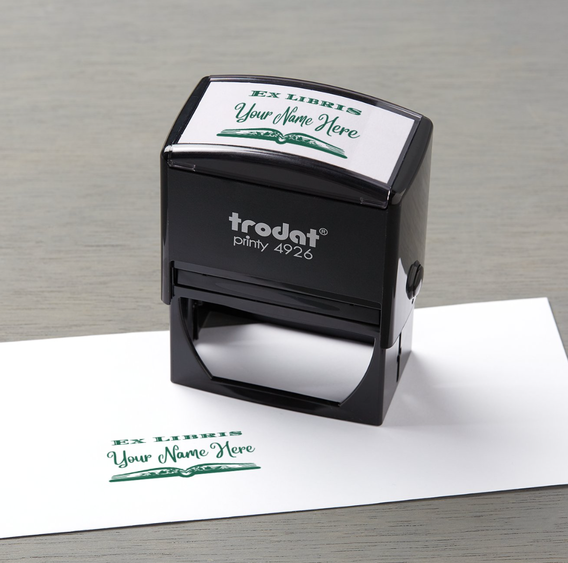 Ex Libris Personalized 3" x 1.5" Stamp  up to 10 000 impressions Green Ink