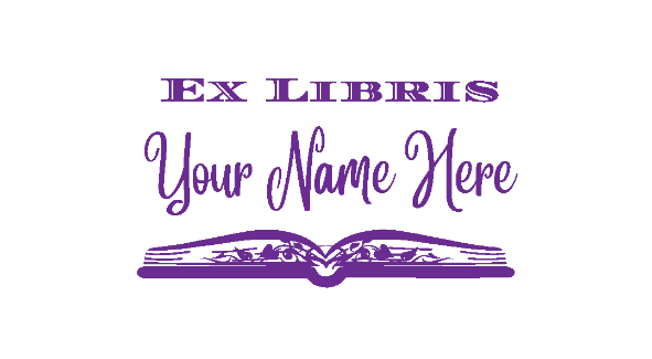 Ex Libris Personalized 3" x 1.5" Stamp  up to 10 000 impressions Purple Ink Sample