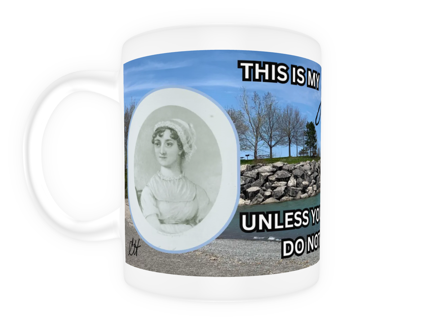 Pride and Prejudice This Is My Jane Austen Mug Unless You Are Mr Darcy Do Not Disturb Me Portrait 11 oz Ceramic Mug White Front