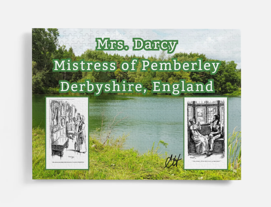 Mrs Darcy Mistress of Pemberley Derbyshire England Jane Austen Pride and Prejudice 500 Piece Puzzle in Metal Tin Box 2 Historical Drawings