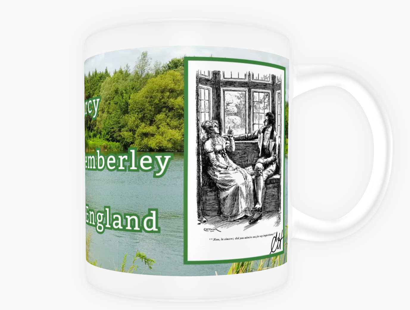 Mrs Darcy Mistress of Pemberley Derbyshire England Jane Austen Pride and Prejudice 2 Historical Drawings 11 oz Ceramic Mug White Back