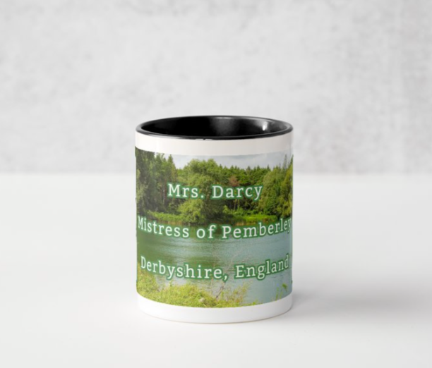 Mrs Darcy Mistress of Pemberley Derbyshire England Jane Austen Pride and Prejudice 2 Historical Drawings 11 oz Ceramic Mug Black Side