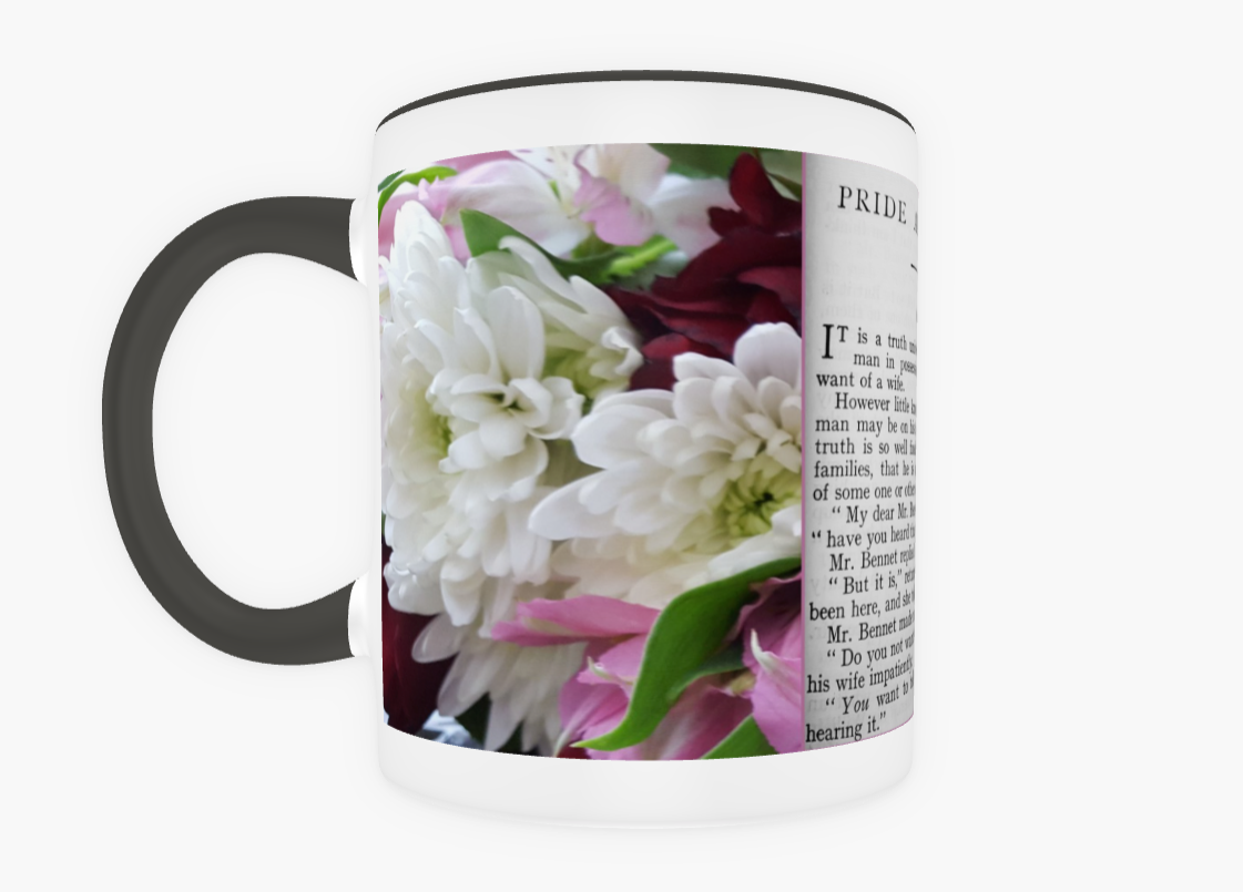 Jane Austen Pride and Prejudice Chapter 1 11 oz Ceramic Mug Black Front