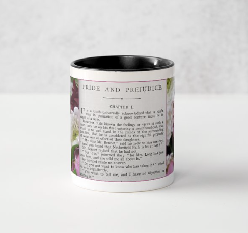 Jane Austen Pride and Prejudice Chapter 1 11 oz Ceramic Mug Black Side