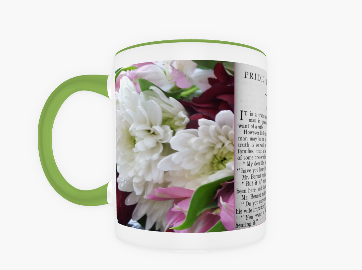 Jane Austen Pride and Prejudice Chapter 1 11 oz Ceramic Mug Green Front