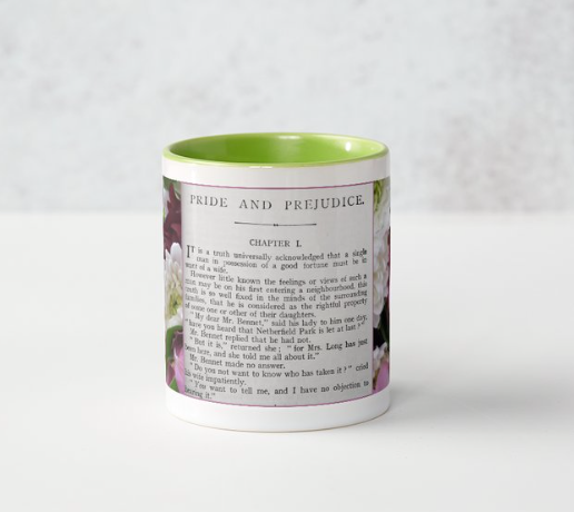 Jane Austen Pride and Prejudice Chapter 1 11 oz Ceramic Mug Green Side