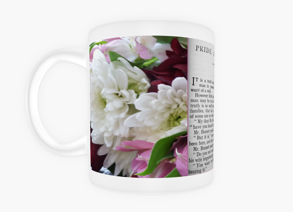 Jane Austen Pride and Prejudice Chapter 1 11 oz Ceramic Mug White Front