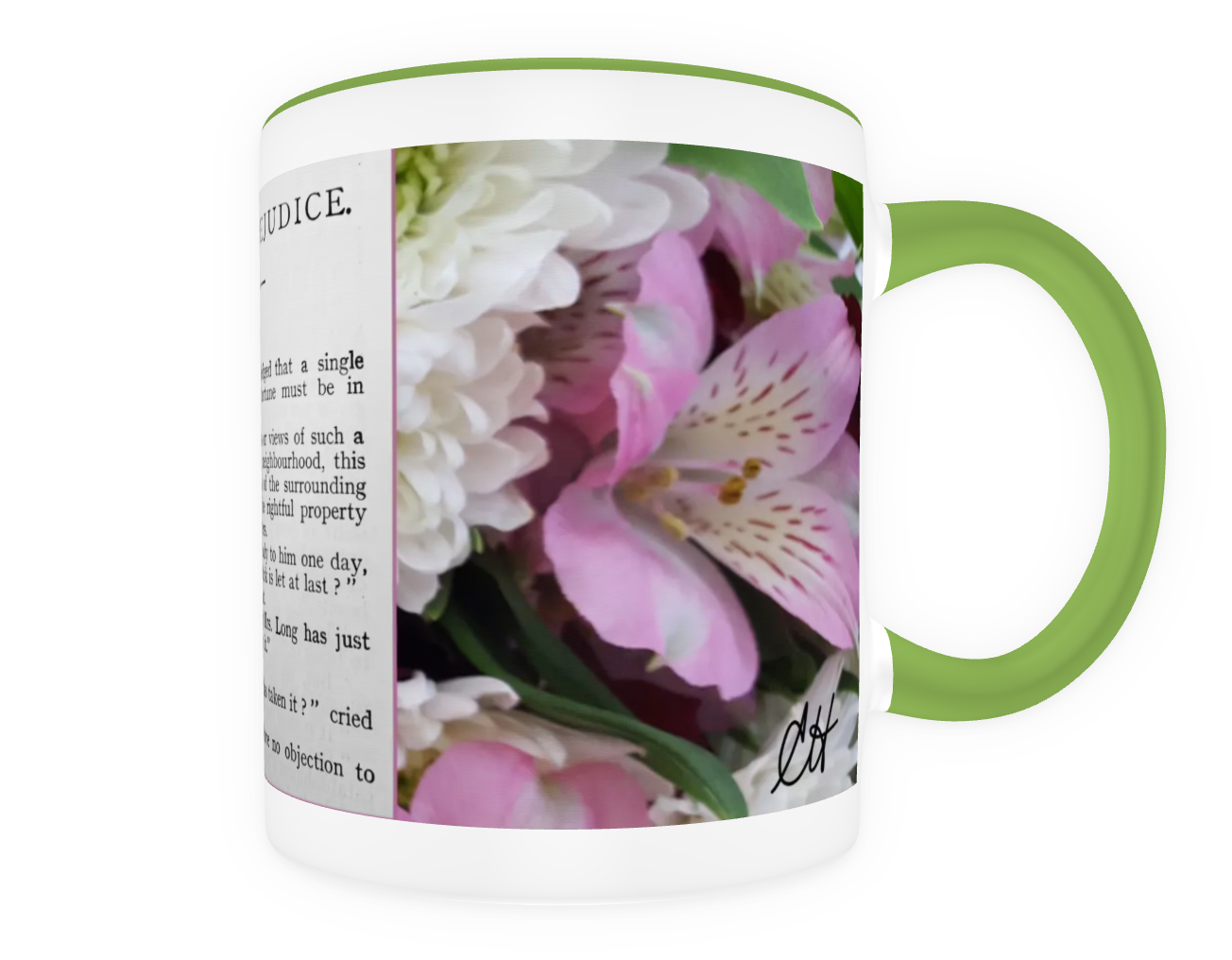 Jane Austen Pride and Prejudice Chapter 1 11 oz Ceramic Mug Green Back