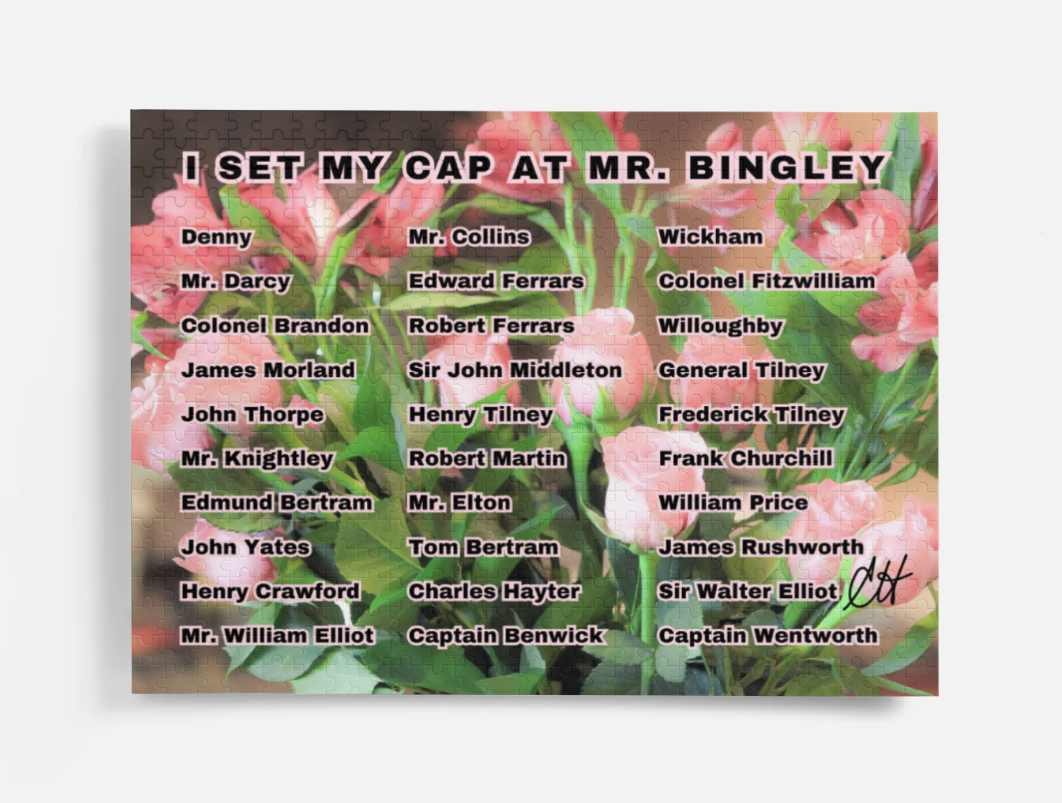 I Set My Cap At Jane Austen Hero Mr Bingley or Personalized 500 Piece Puzzle in Metal Tin Box