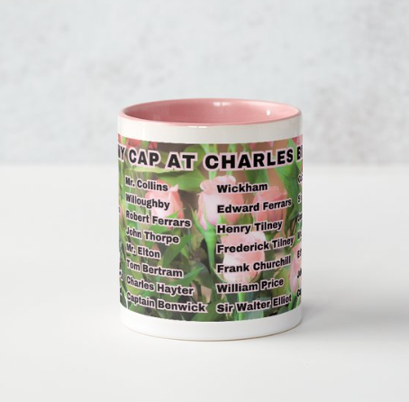 I Set My Cap At Jane Austen Hero Charles Bingley or Personalized 11 oz Ceramic Mug Pink Side