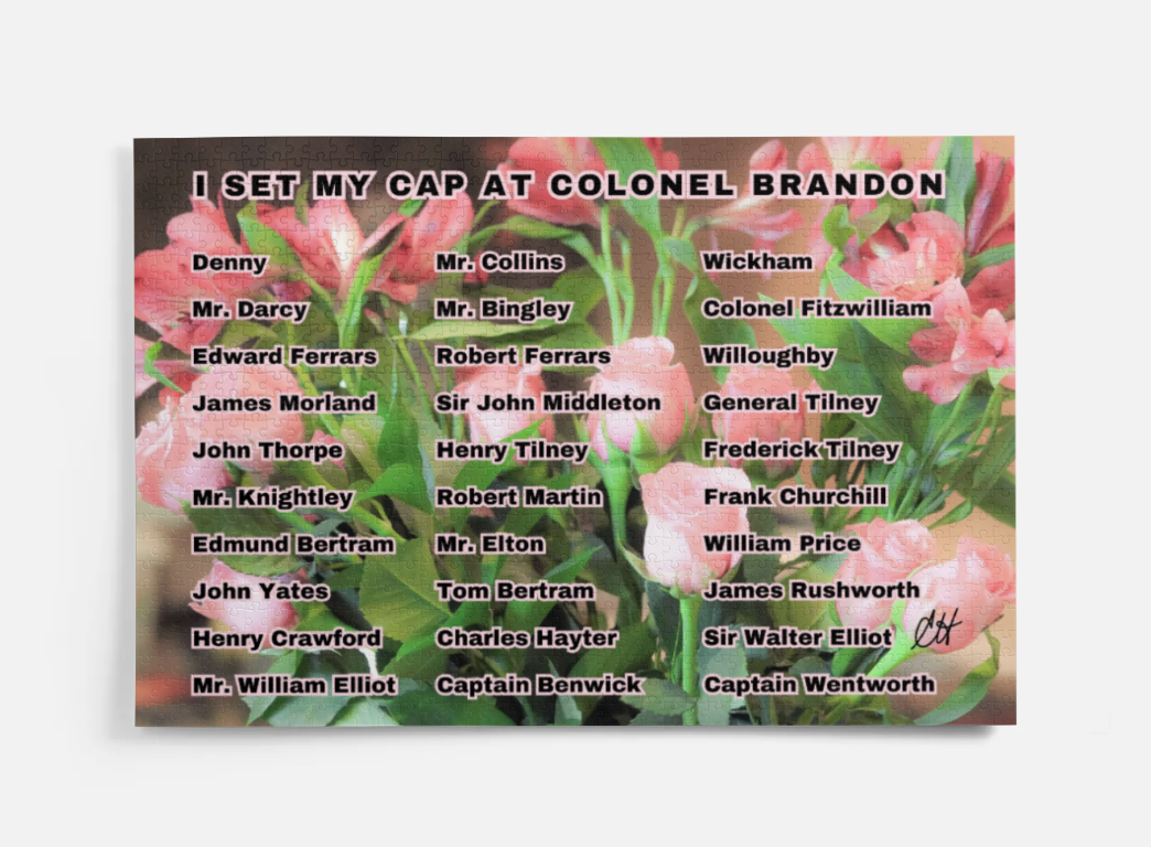 I Set My Cap At Jane Austen Hero Colonel Brandon or Personalized 1000 Piece Puzzle in Metal Tin Box