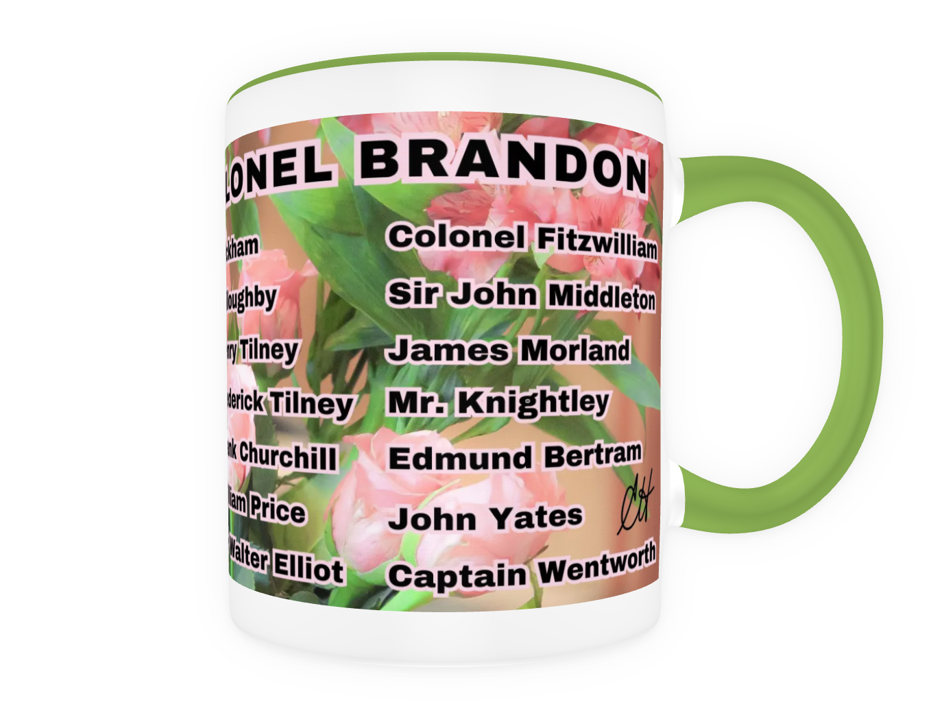 I Set My Cap At Jane Austen Hero Edmund Bertram or Personalized 11 oz Ceramic Mug Green Back