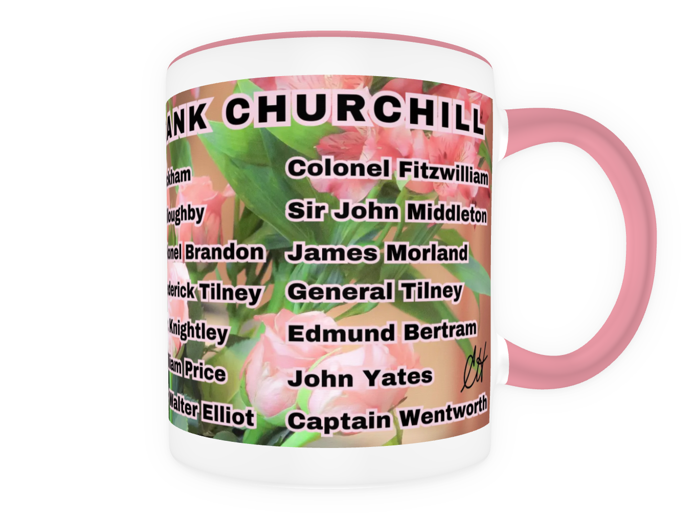 I Set My Cap At Jane Austen Hero Frank Churchill or Personalized 11 oz Ceramic Mug Pink Back