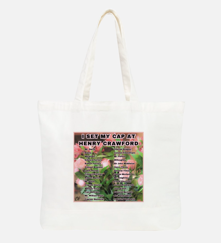 I Set My Cap At Jane Austen Hero Henry Crawford or Personalized 100% Cotton Canvas Tote Bag Front White