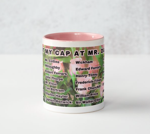 I Set My Cap At Jane Austen Hero Mr Darcy or Personalized 11 oz Ceramic Mug Pink Side