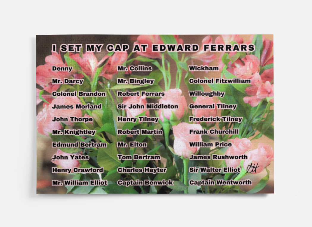 I Set My Cap At Jane Austen Hero Edward Ferrars or Personalized 1000 Piece Puzzle in Metal Tin Box