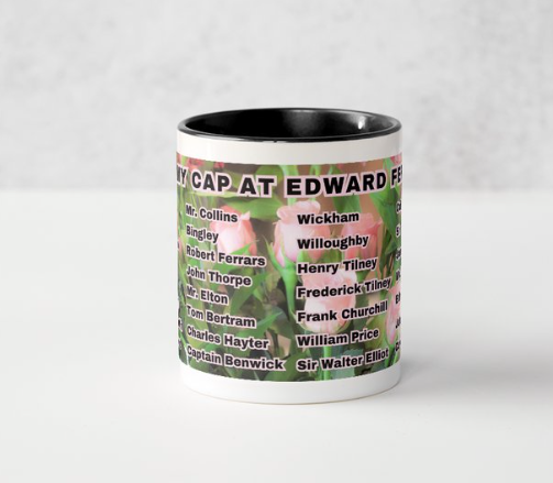 I Set My Cap At Jane Austen Hero Edward Ferrars or Personalized 11 oz Ceramic Mug Black Side