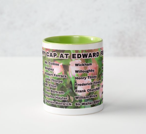 I Set My Cap At Jane Austen Hero Edward Ferrars or Personalized 11 oz Ceramic Mug Green Side