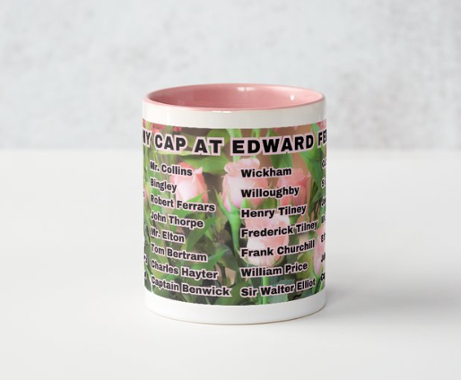 I Set My Cap At Jane Austen Hero Edward Ferrars or Personalized 11 oz Ceramic Mug Pink Side