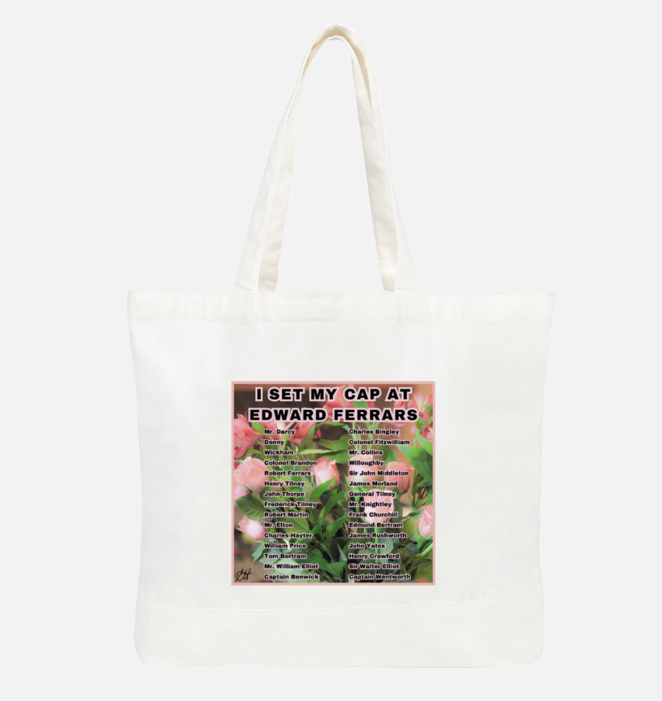 I Set My Cap At Jane Austen Hero Edward Ferrars or Personalized 100% Cotton Canvas Tote Bag Front White