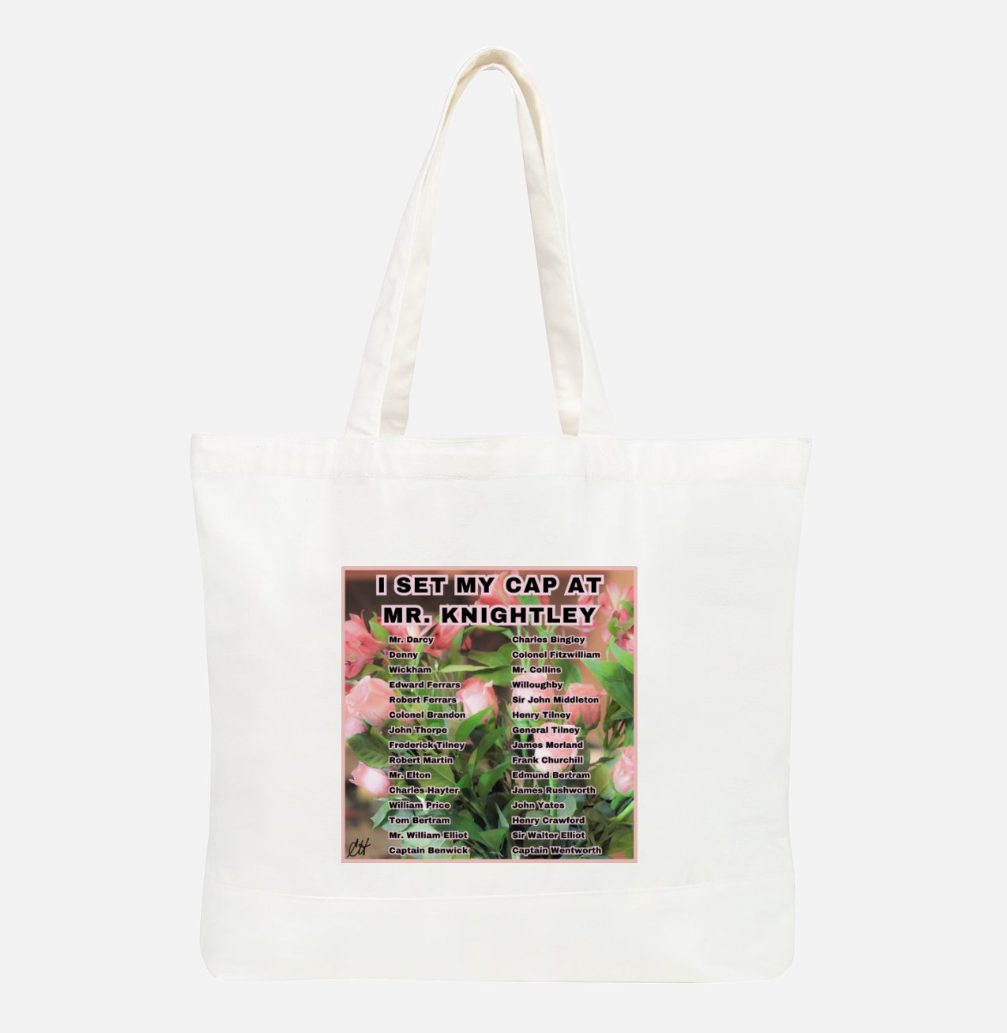 I Set My Cap At Jane Austen Hero Mr Knightley or Personalized 100% Cotton Canvas Tote Bag Front White