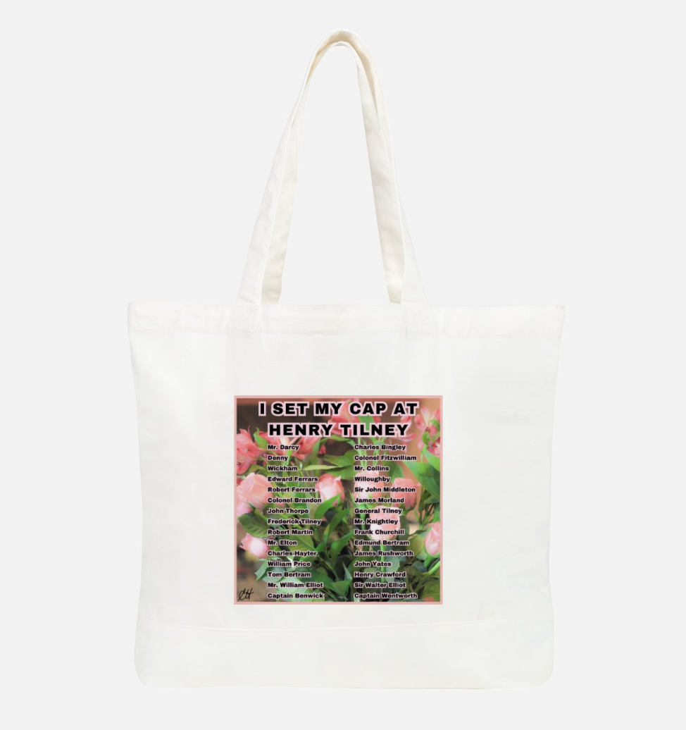 I Set My Cap At Jane Austen Hero Henry Tilney or Personalized 100% Cotton Canvas Tote Bag Front White