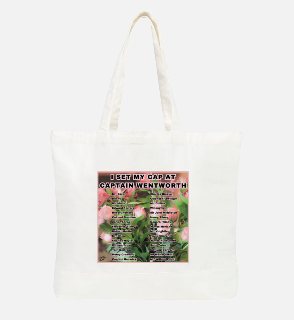 I Set My Cap At Jane Austen Hero Captain Wentworth or Personalized 100% Cotton Canvas Tote Bag Front White