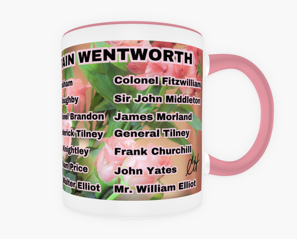 I Set My Cap At Jane Austen Hero Captain Wentworth or Personalized 11 oz Ceramic Mug Pink Back