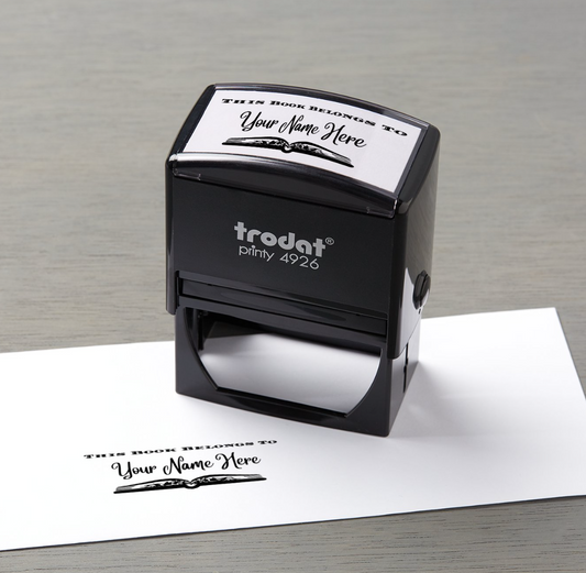 This Book Belongs To Personalized 3" x 1.5" Stamp  up to 10 000 impressions Black Ink