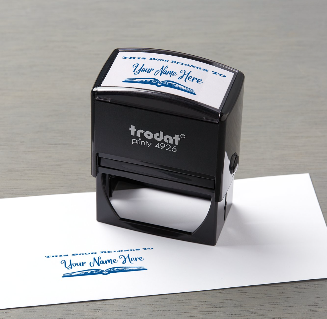 This Book Belongs To Personalized 3" x 1.5" Stamp  up to 10 000 impressions Blue Ink