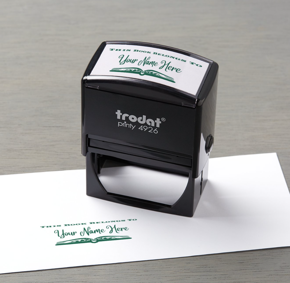 This Book Belongs To Personalized 3" x 1.5" Stamp  up to 10 000 impressions Green Ink