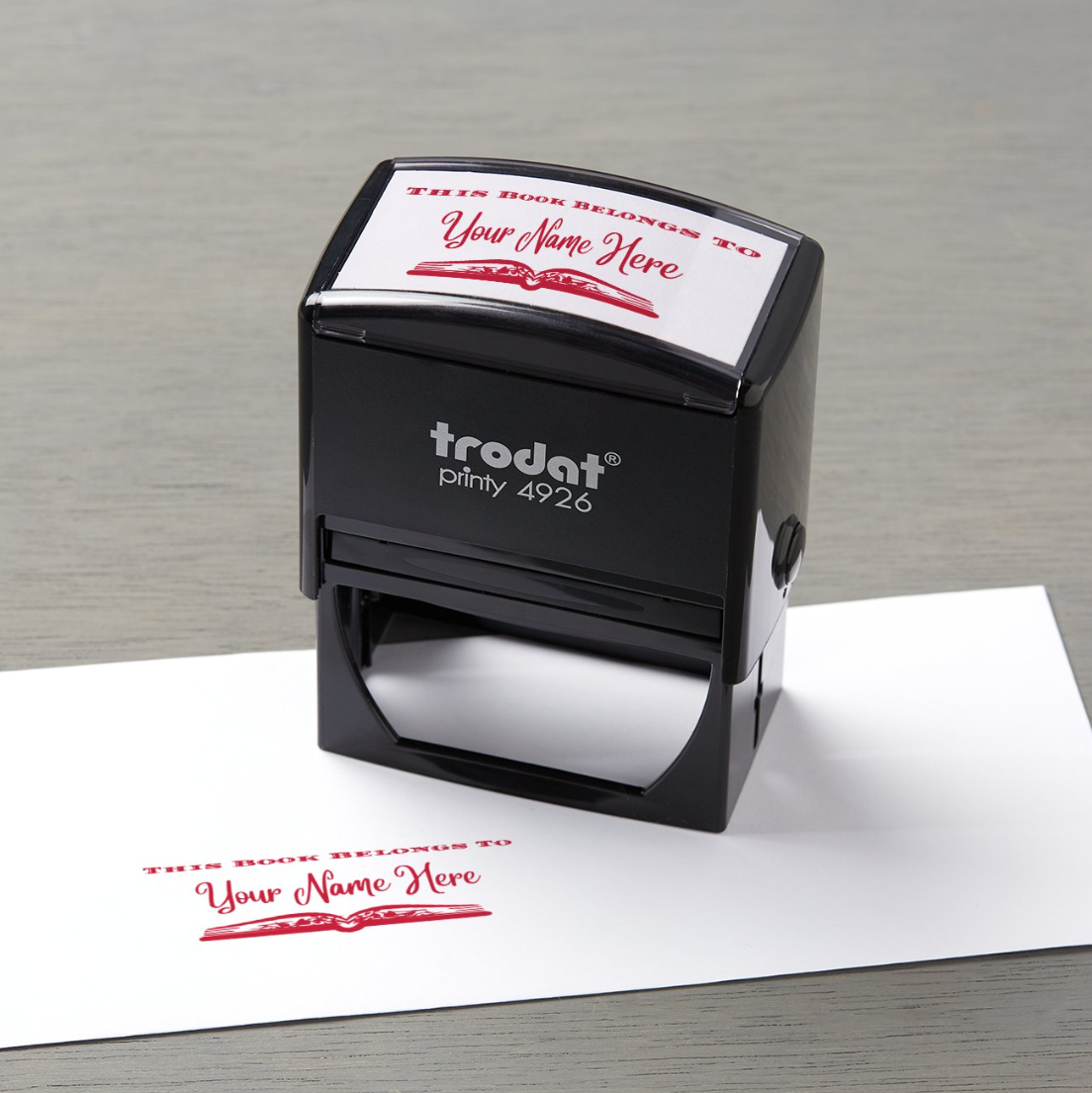 This Book Belongs To Personalized 3" x 1.5" Stamp  up to 10 000 impressions Red Ink